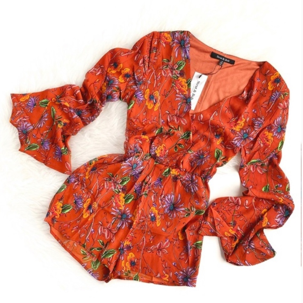 Strut & Bolt | tangerine floral bell sleeve romper